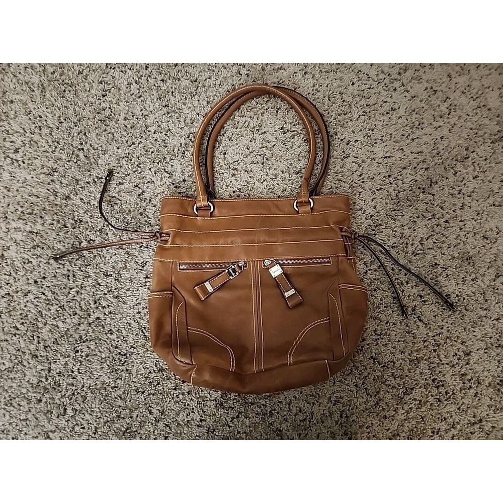Tignanello Purse Light Brown/Tan Tons Of Pockets Clean Interior Shoulder Strap